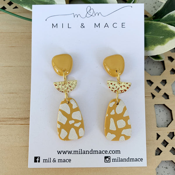 Mustard and White Polymer Clay Dangle Earrings