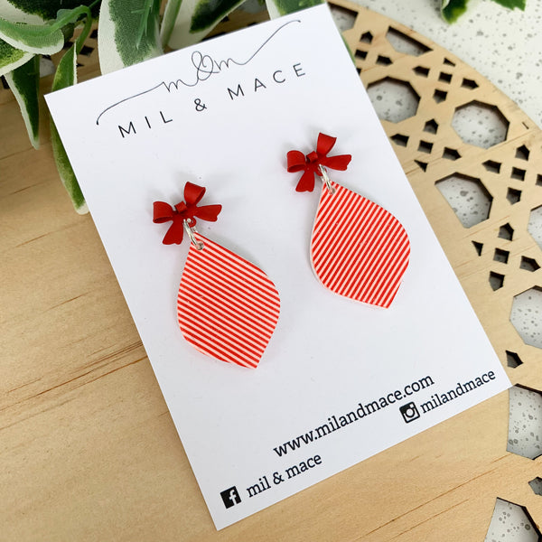 Christmas Red and White Baubles Polymer Clay Dangle Earrings