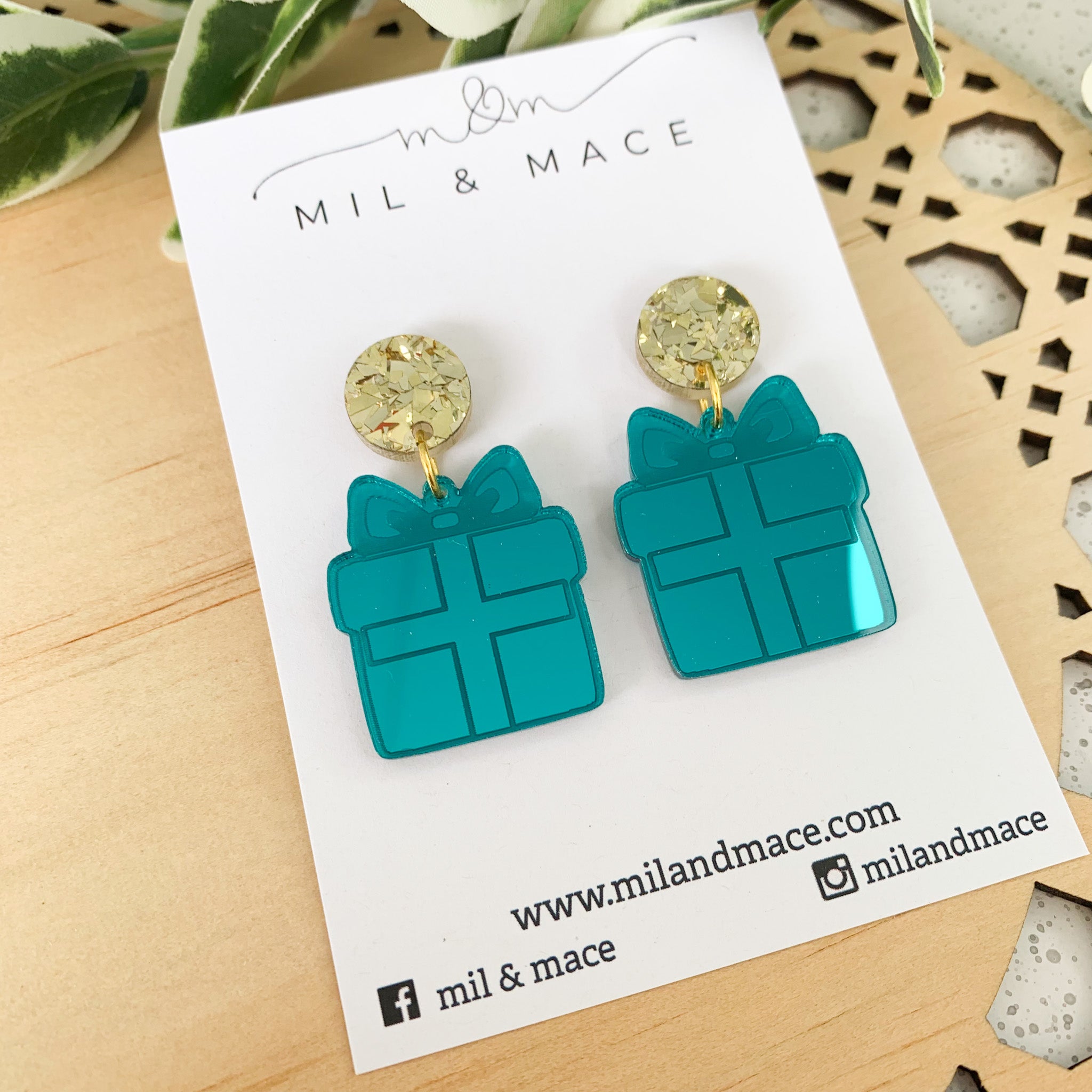 Christmas Present Mirrored Acrylic Dangle Earrings
