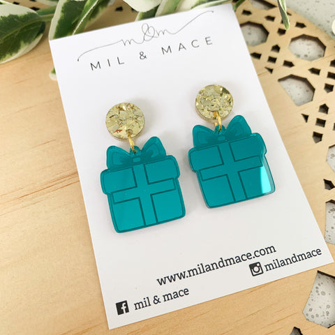 Christmas Present Mirrored Acrylic Dangle Earrings