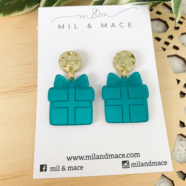 Christmas Present Mirrored Acrylic Dangle Earrings