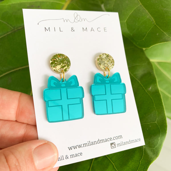 Christmas Present Mirrored Acrylic Dangle Earrings