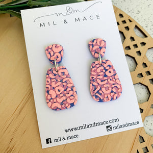Coral Leopard Polymer Clay Dangle Earrings
