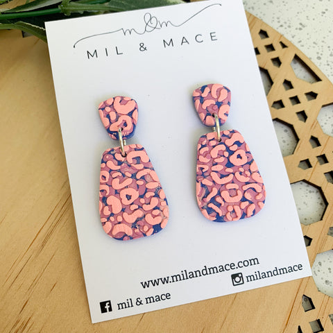 Coral Leopard Polymer Clay Dangle Earrings