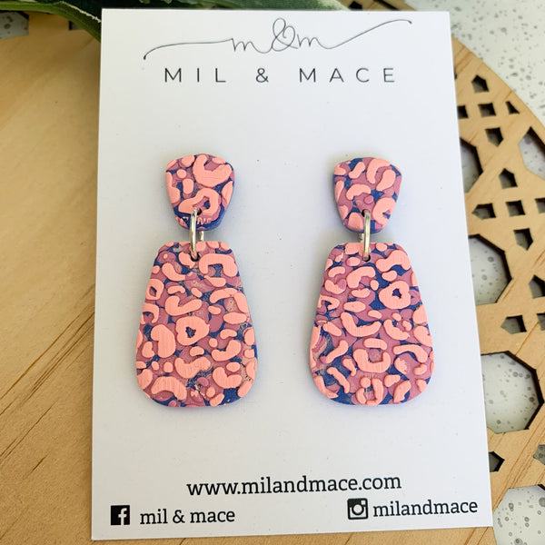 Coral Leopard Polymer Clay Dangle Earrings