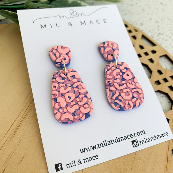 Coral Leopard Polymer Clay Dangle Earrings