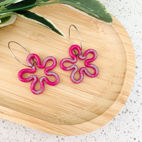 Flower Resin Hoop Dangle Earrings