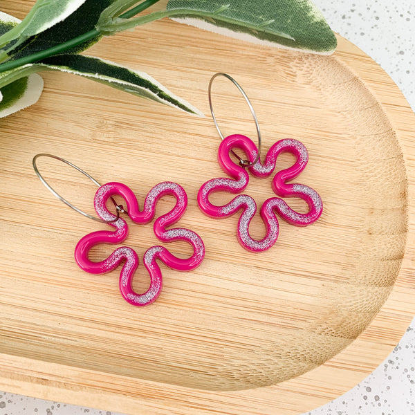 Flower Resin Hoop Dangle Earrings