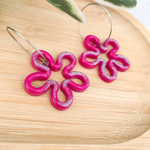 Flower Resin Hoop Dangle Earrings