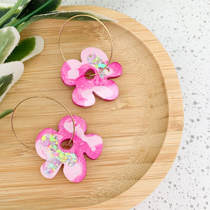 Flower Resin Hoop Dangle Earrings