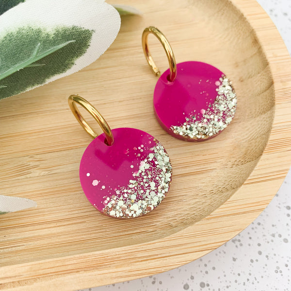 Round Resin Huggie Dangle Earrings