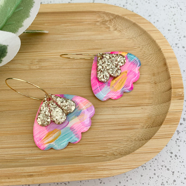 Petal Hand Painted Yupo Dangle Hoop Earrings