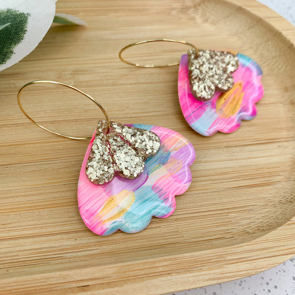 Petal Hand Painted Yupo Dangle Hoop Earrings