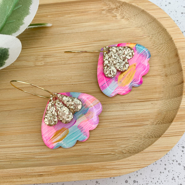 Petal Hand Painted Yupo Dangle Hoop Earrings