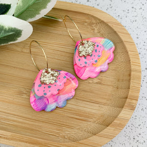 Petal Hand Painted Yupo Dangle Hoop Earrings