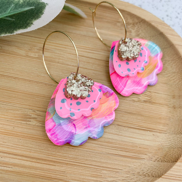 Petal Hand Painted Yupo Dangle Hoop Earrings