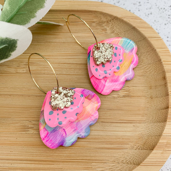 Petal Hand Painted Yupo Dangle Hoop Earrings