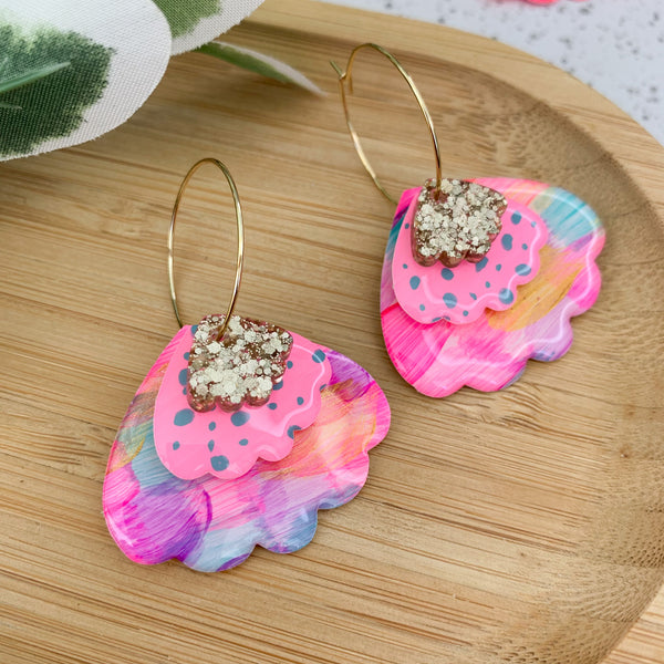 Petal Hand Painted Yupo Dangle Hoop Earrings