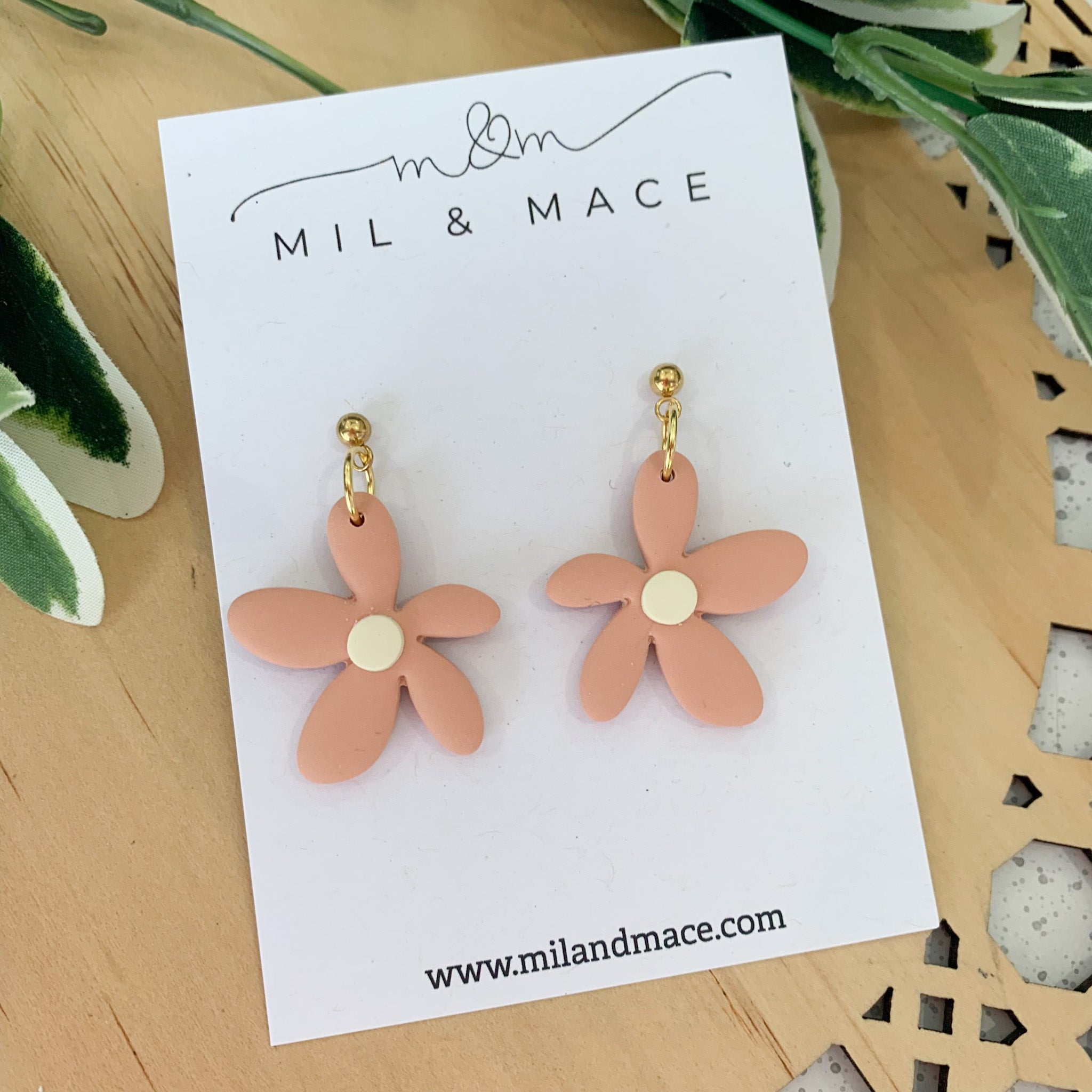 Spring Daisies Pastel Pink and Ivory Polymer Clay Dangle Earrings