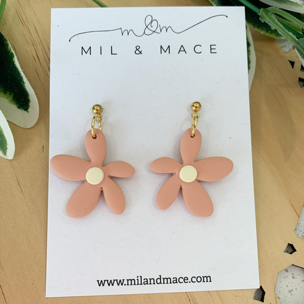 Spring Daisies Pastel Pink and Ivory Polymer Clay Dangle Earrings