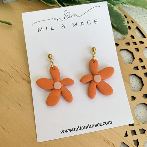Spring Daisies Orange and Pink Polymer Clay Dangle Earrings