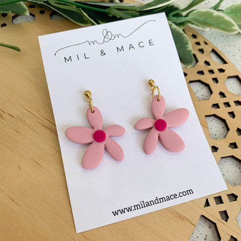Spring Daisies Pale Pink and Fuschia Polymer Clay Dangle Earrings