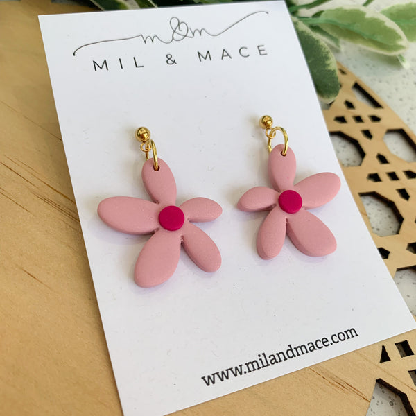 Spring Daisies Pale Pink and Fuschia Polymer Clay Dangle Earrings