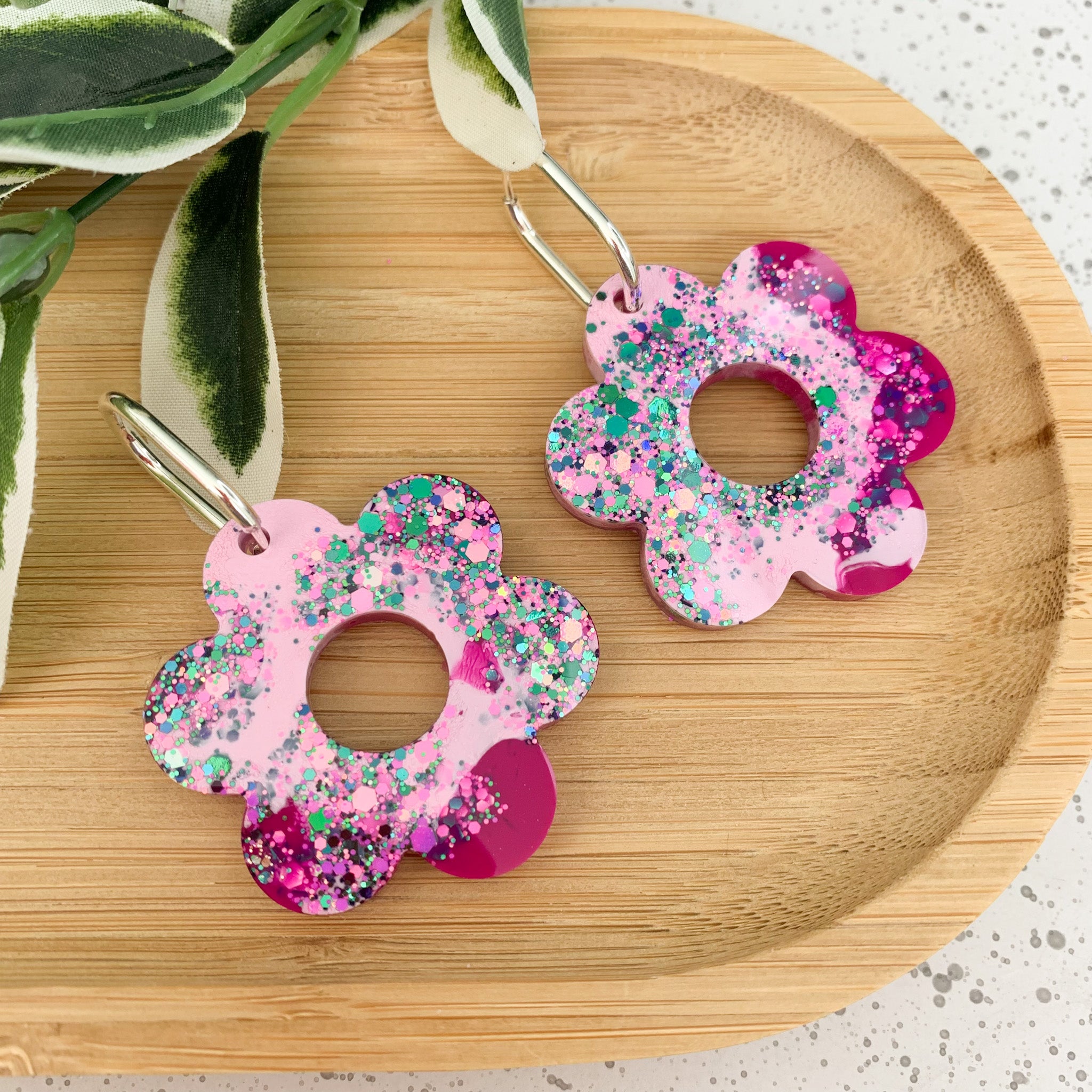 45mm Chunky Flower Resin Dangle Earrings