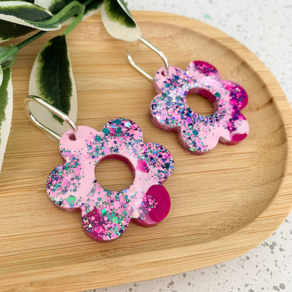 45mm Chunky Flower Resin Dangle Earrings