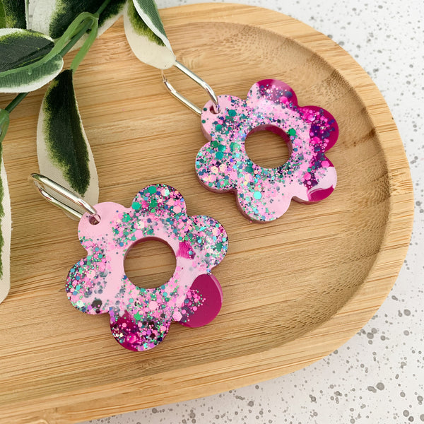 45mm Chunky Flower Resin Dangle Earrings