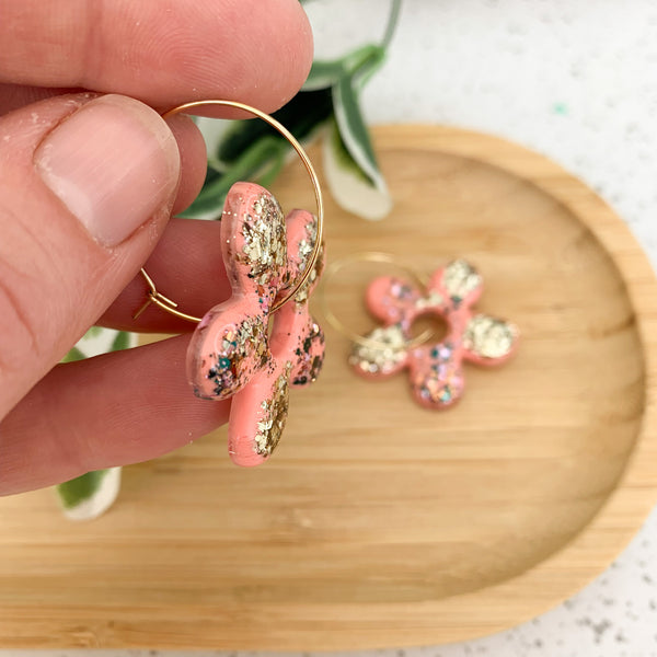 Flower Resin Hoop Dangle Earrings