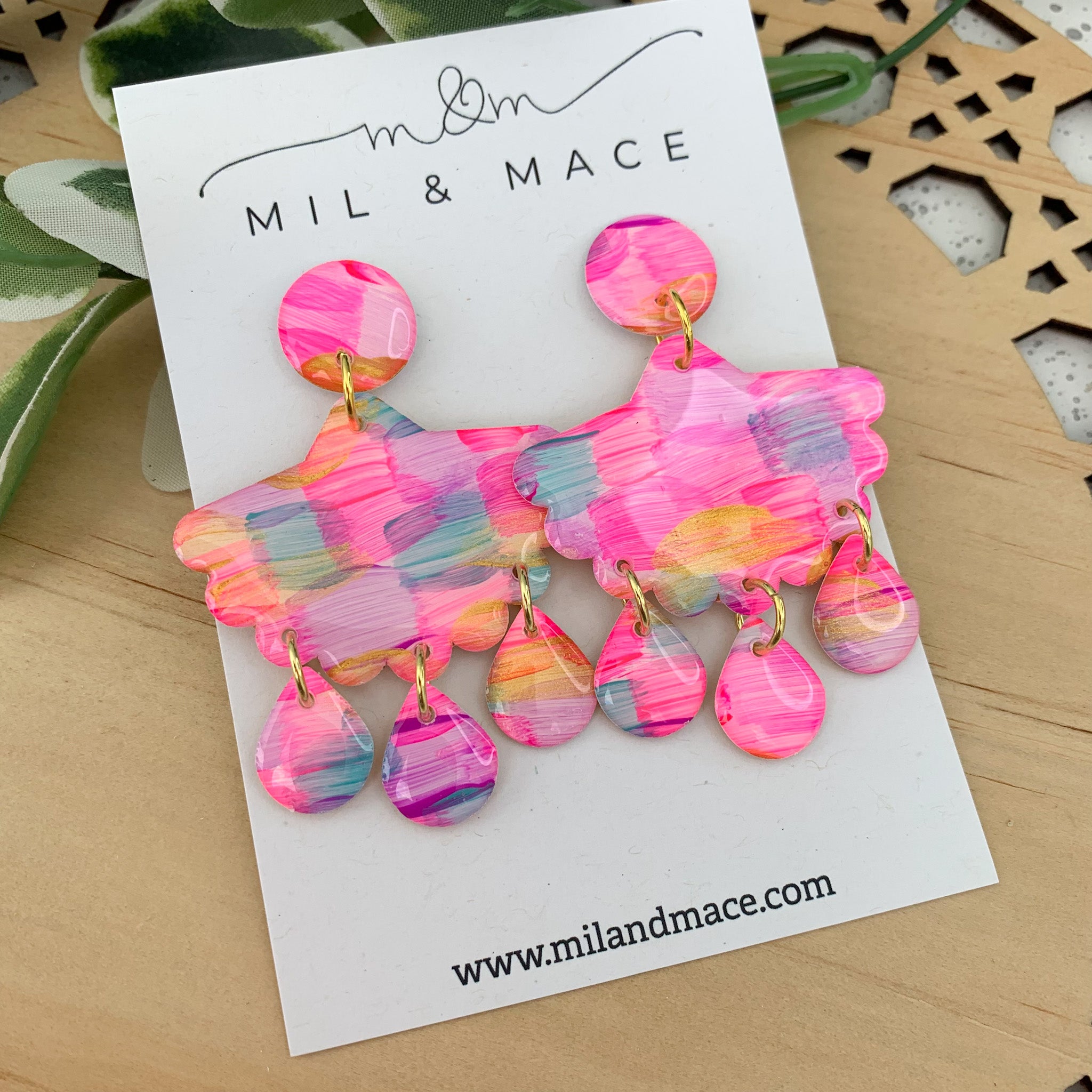 Brights Yupo Large Chandelier Handpainted Dangle Earrings