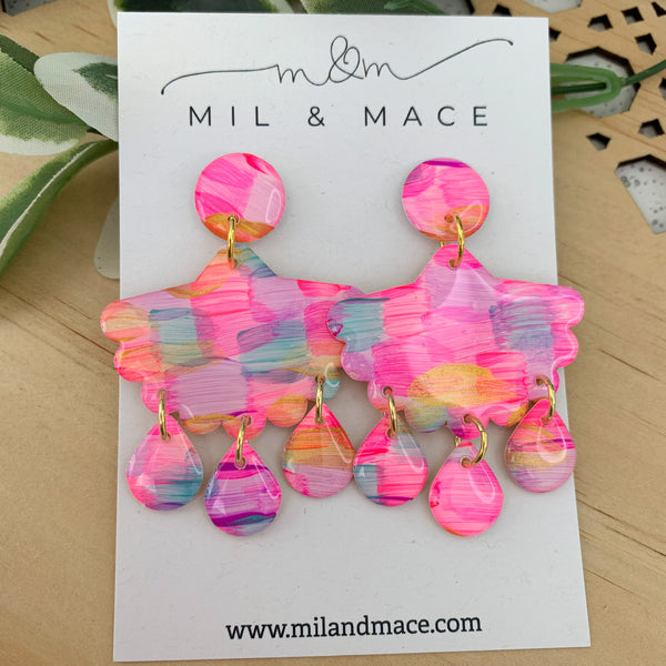 Brights Yupo Large Chandelier Handpainted Dangle Earrings