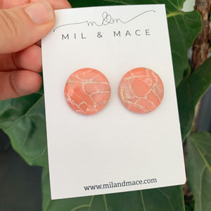 Coral and Gold Polymer Clay Stud Earrings