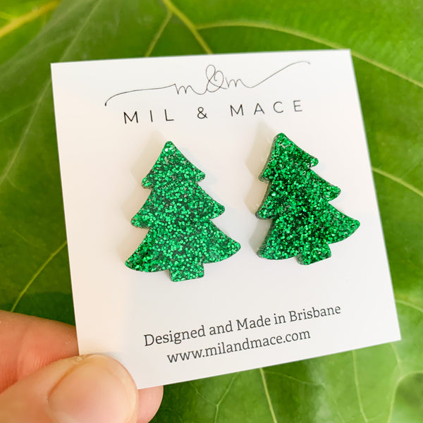 27mm Christmas Tree Acrylic Stud Earrings