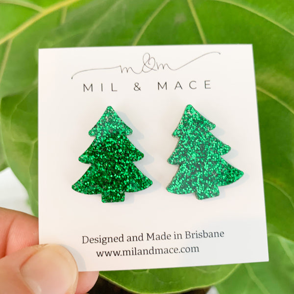 27mm Christmas Tree Acrylic Stud Earrings