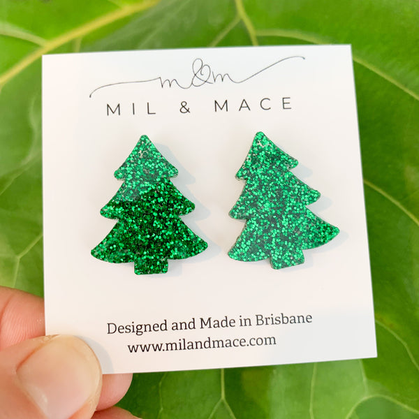 27mm Christmas Tree Acrylic Stud Earrings
