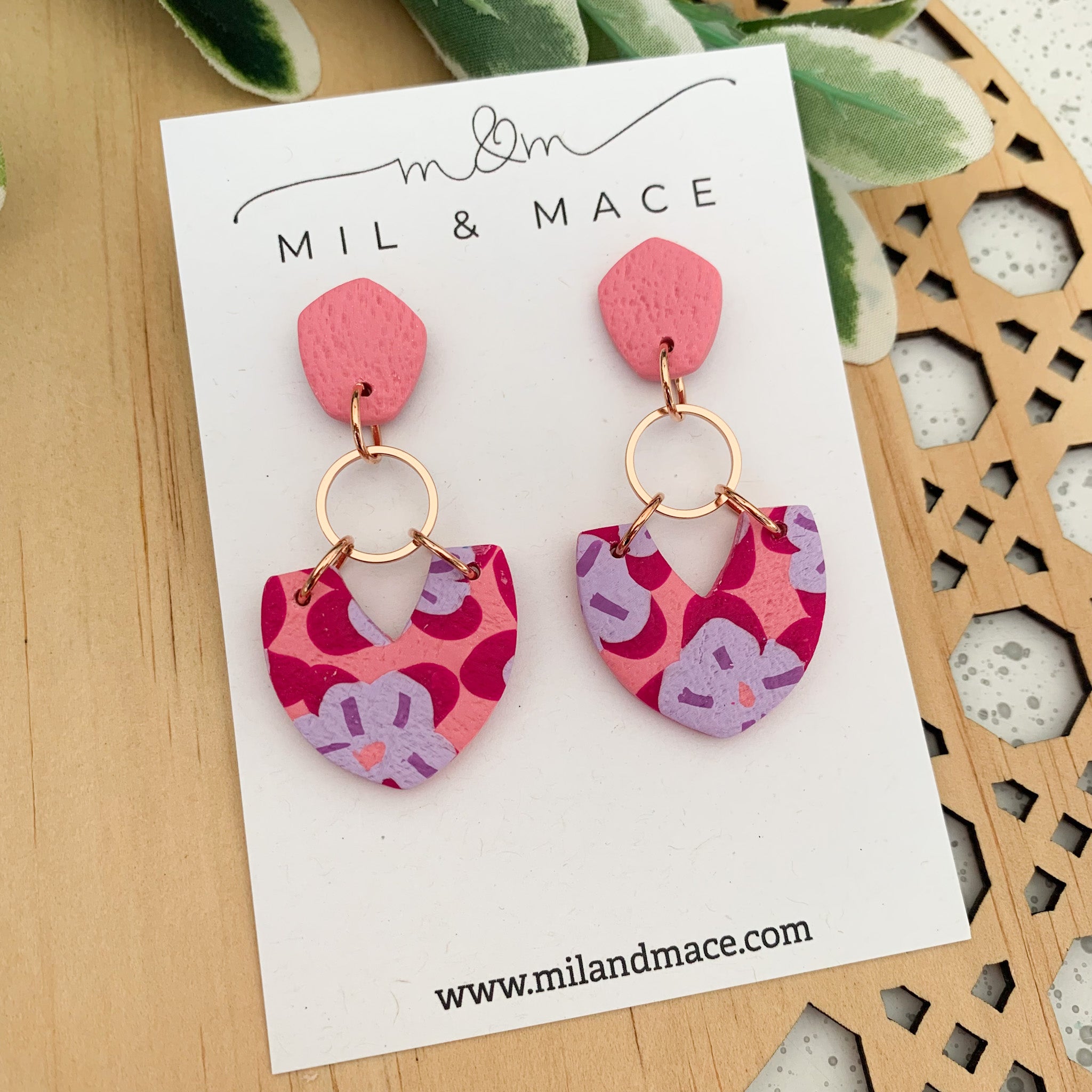 Pink, Purple and Fuchsia Floral Polymer Clay Dangle Earrings