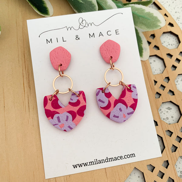 Pink, Purple and Fuchsia Floral Polymer Clay Dangle Earrings