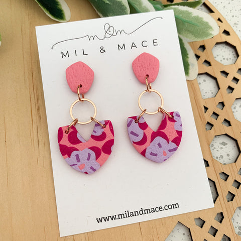 Pink, Purple and Fuchsia Floral Polymer Clay Dangle Earrings