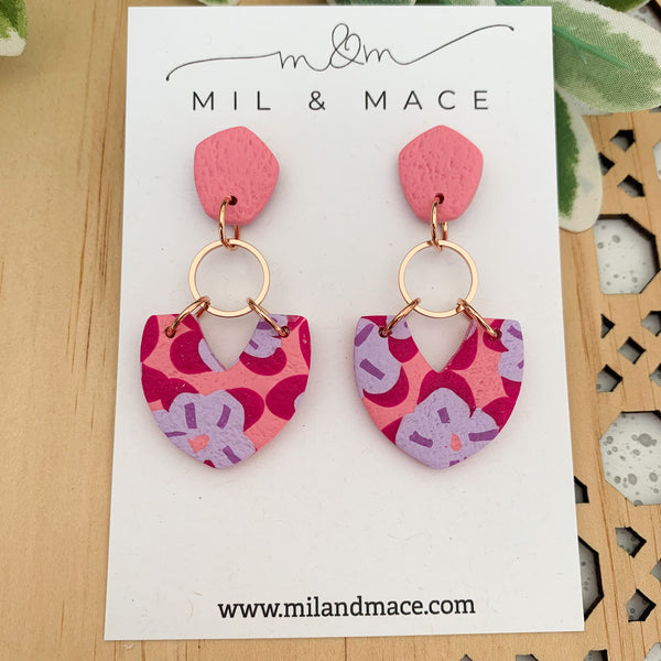 Pink, Purple and Fuchsia Floral Polymer Clay Dangle Earrings