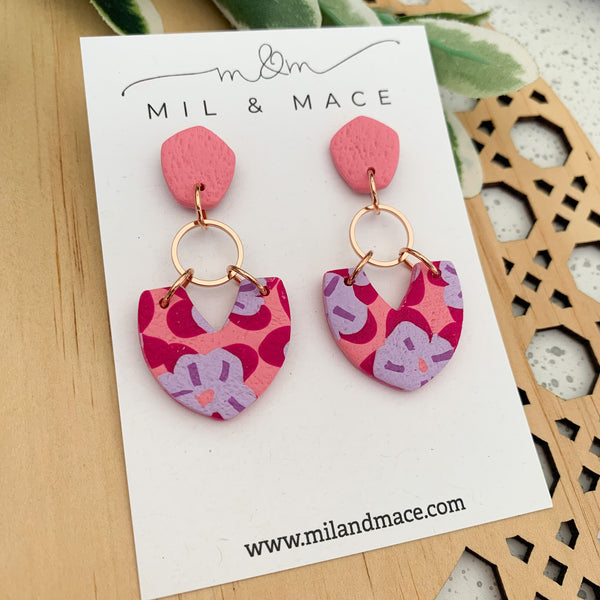 Pink, Purple and Fuchsia Floral Polymer Clay Dangle Earrings