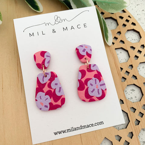 Pink, Purple and Fuchsia Floral Polymer Clay Dangle Earrings