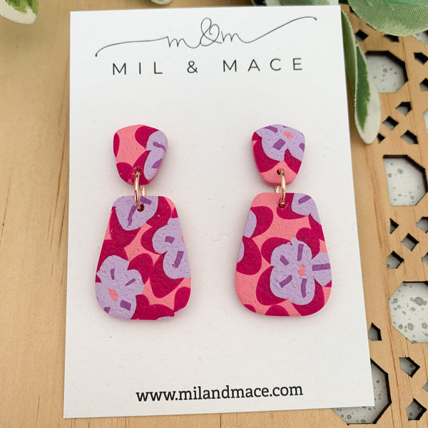 Pink, Purple and Fuchsia Floral Polymer Clay Dangle Earrings
