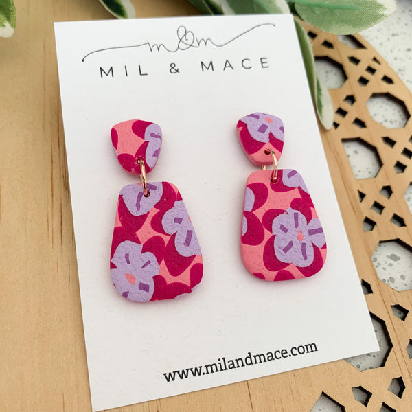 Pink, Purple and Fuchsia Floral Polymer Clay Dangle Earrings