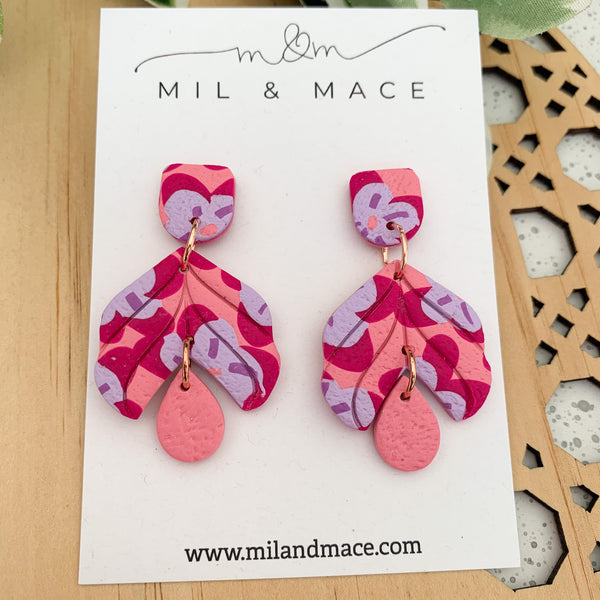 Pink, Purple and Fuchsia Floral Polymer Clay Dangle Earrings