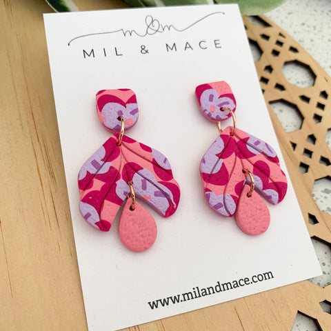 Pink, Purple and Fuchsia Floral Polymer Clay Dangle Earrings