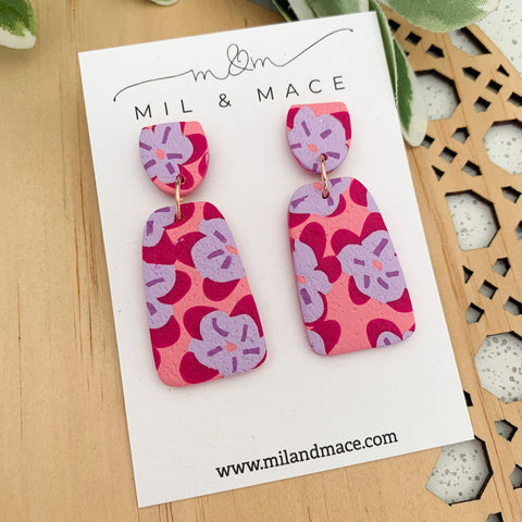 Pink, Purple and Fuchsia Floral Polymer Clay Dangle Earrings