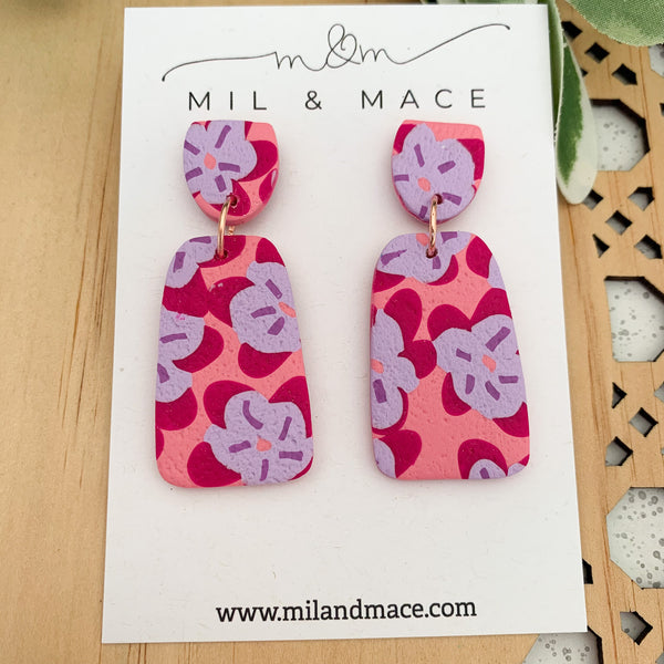 Pink, Purple and Fuchsia Floral Polymer Clay Dangle Earrings
