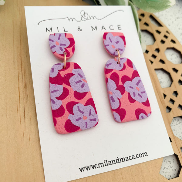 Pink, Purple and Fuchsia Floral Polymer Clay Dangle Earrings